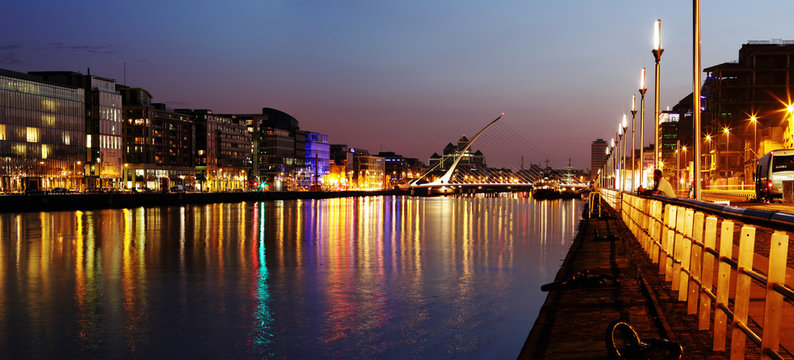 South Bank Of The River Liffey At Dublin City Center At Night