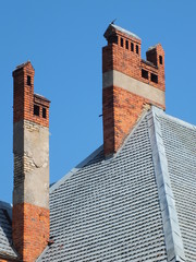 Tile roof and red chimneys