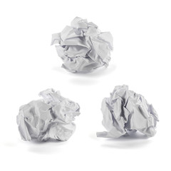 Set of crumpled paper ball isolated on white background