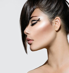 Fashion Glamour Beauty Girl With Stylish Hairstyle and Makeup