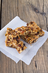 Granola bars with nuts and dried fruits