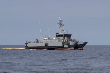The military ship in the sea