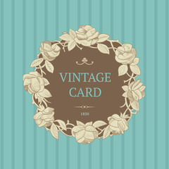 rose; wreath; strip; emerald; card; vintage