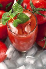 Tomato juice with basil, on ice