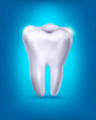 White tooth on a blue background. Vector.