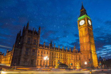 Fototapeta na wymiar Big Ben and House of Parliament at dusk from Westminster Bridge