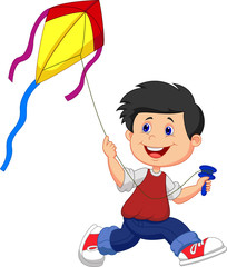 Cartoon boy playing kite