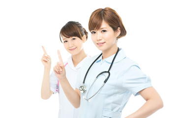 Fototapeta premium Beautiful asian hospital staff isolated on white backgroound