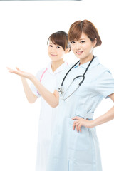 Fototapeta premium Beautiful asian hospital staff isolated on white backgroound