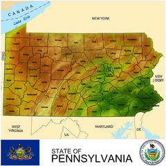 Pennsylvania USA counties name location map background