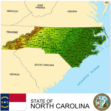 North Carolina USA counties name location map background
