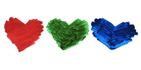 Three abstract hearts vector in red, green and blue color.