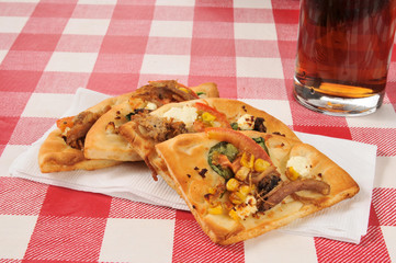 Flatbread appetizers on a picnic table
