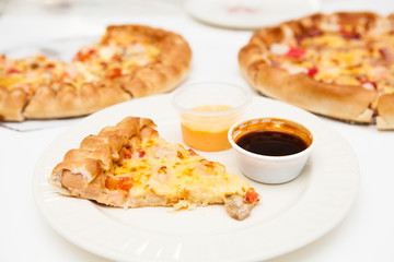 seafood sausage pizza - selective focus