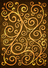 Abstract gold grunge vector floral illustration.