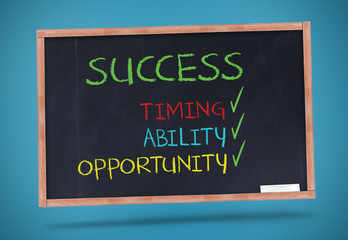 Success terms written with a colored chalk