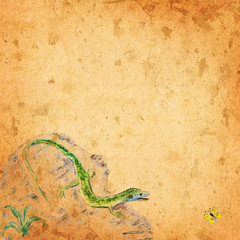 Zeichnung einer Smaragdeidechse, green lizard