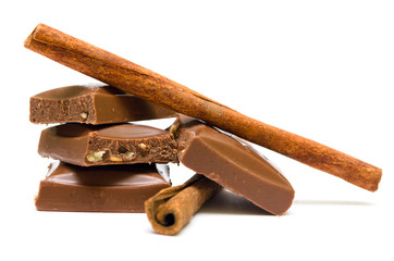 pieces of chocolate with cinnamon sticks