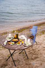 picnic seafood near the sea