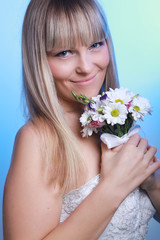 Obraz na płótnie Canvas portrait of happy bride with a bouquet