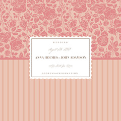 Pink elegant wedding card with garden roses