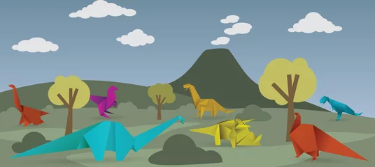 Cercles muraux Animaux géométriques Monde des dinosaures en origami
