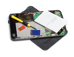Tablet computer repair, isolated on white