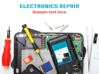Mobile phone and tablet computer repair, isolated on white
