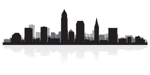 Cleveland city skyline silhouette - obrazy, fototapety, plakaty