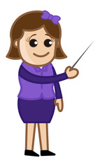 Girl Pointing a Stick - Cartoon Office Vector Illustration