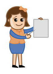 Woman Pointing Stick to a Blank Board - Cartoon Office Vector