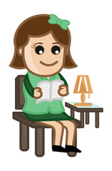 Woman Reading a Book - Cartoon Office Vector Illustration