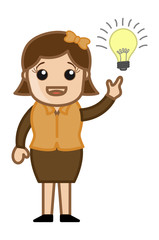 Woman with Idea Bulb - Cartoon Office Vector Illustration