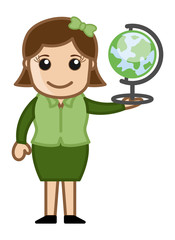 Woman Holding Globe - Office Character Vectors