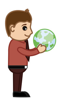 Man Holding Earth in His Hands - Office Character Vectors