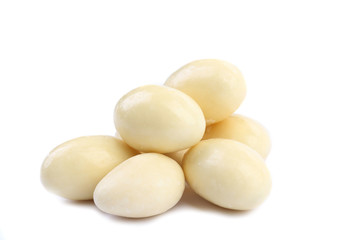 Dragee, in white chocolate covered.