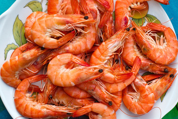 Plate with prawns close-up