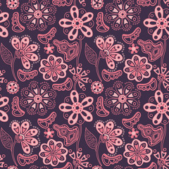 Colorful floral seamless pattern in cartoon style. Seamless patt