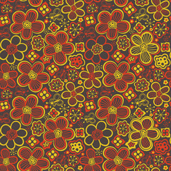 Colorful floral seamless pattern in cartoon style. Seamless patt