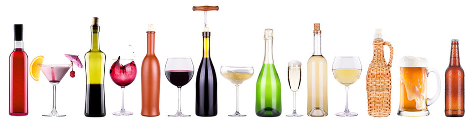 wine, champagne, beer, cocktail set