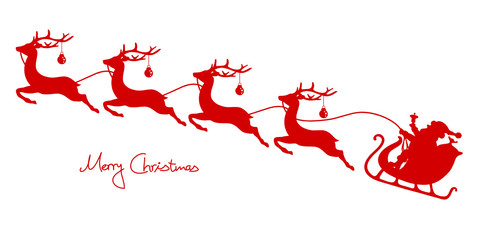 Christmas Sleigh Santa & 4 Flying Reindeers Red