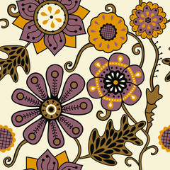 Colorful floral seamless pattern in cartoon style. Seamless patt