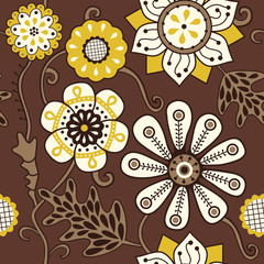 Colorful floral seamless pattern in cartoon style. Seamless patt