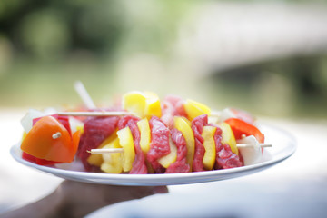 Fleischspieße mit Gemüse