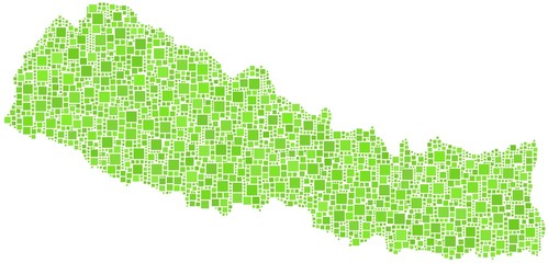 Map of Nepal - Asia - in a mosaic of green squares