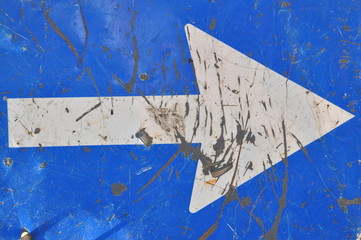 Roadworks, road sign, white arrow on blue background