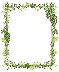 Rahmen mit Weinblättern und Weintrauben. Grün.