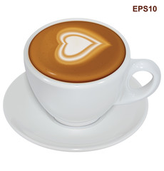 Cup of coffee with milk on a saucer. Vector illustration