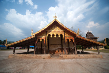 Ancient Thai church made on teak woods.