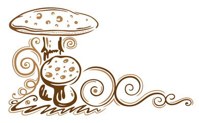 Waldpilze Illustration mit Schnörkeln - Herbstliche Deko für Natur und Küche
